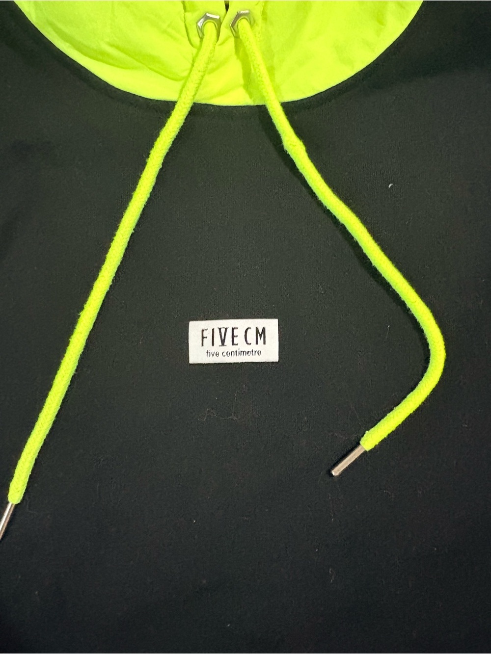 Black Hoodie with Neon Yellow Hood and Drawstrings by - Picture 5 of 8